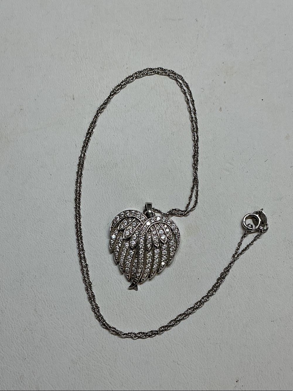 Sterling silver Heart Wing Pendant Necklace - Silver Tone